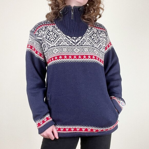 Vintage Fair Isle Wool Sweater Fleece Lined Christmas Oversized Scandinavian 90s - Picture 10 of 10